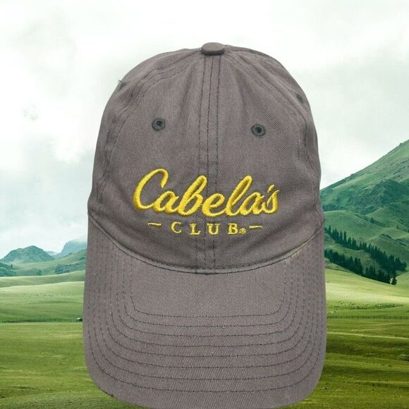 Cabela's Club  Baseball Cap Gray Yellow Strapback Embroidered One Size UNISEX - Picture 1 of 10